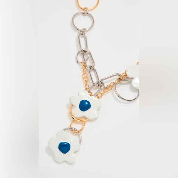 NWT MARNI Mixed Metal Choker Pendant Necklace W/ Enamel Floral Charms Blue/White - Picture 3 of 9